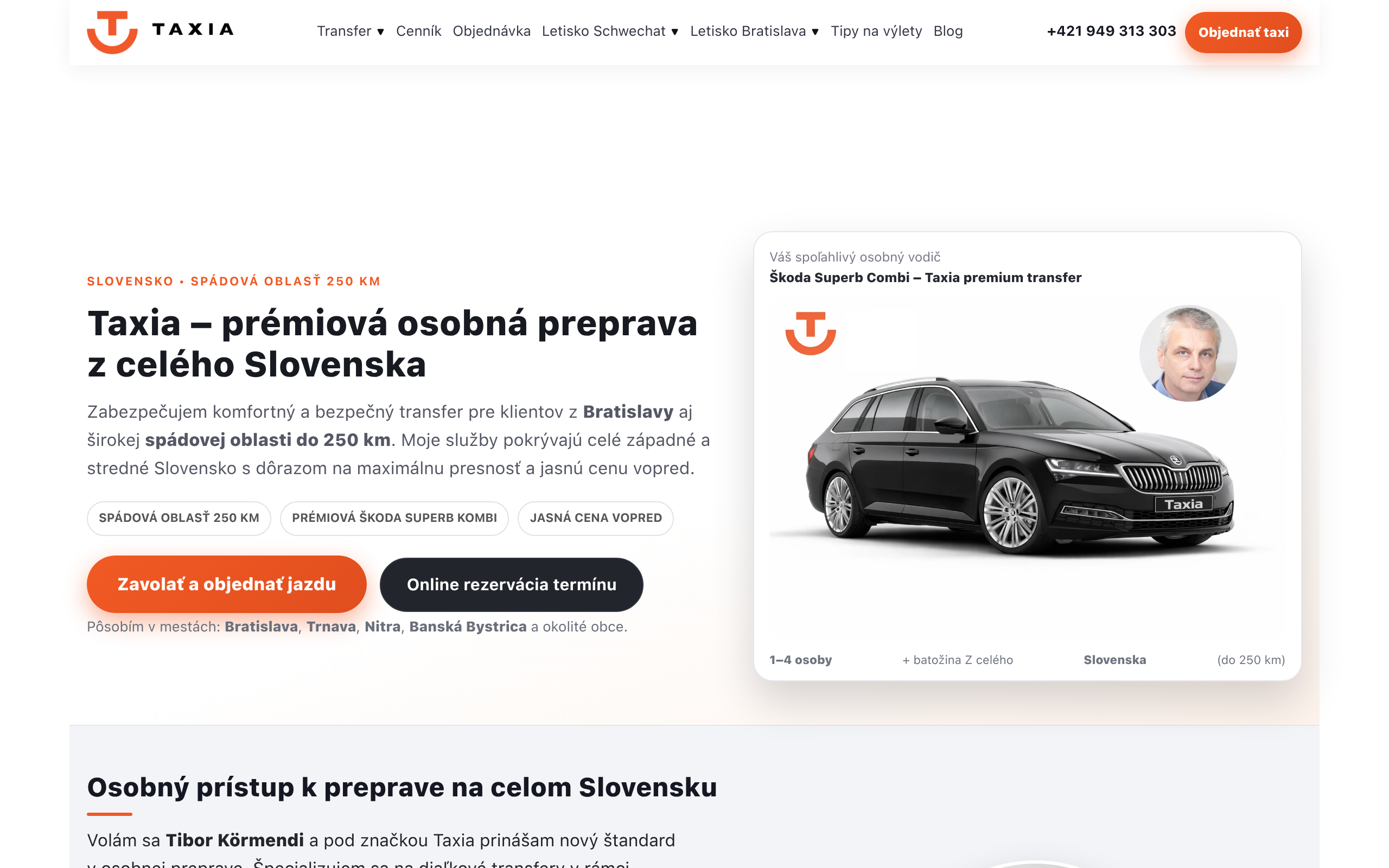 Náhľad webu – Web pre taxislužbu taxia.sk